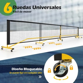 Rede de Pickleball Portátil Sistema de Rede de Pickleball com dimensões regulamentares de 674,5 cm, com 6 rodas bloqueáveis e estrutura metálica Preto