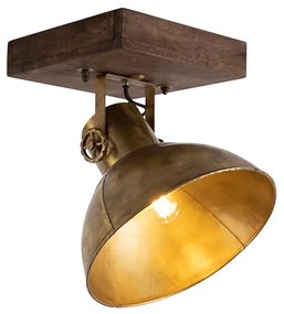 Foco de teto industrial bronze com madeira 30 cm - Mangoes Industrial
