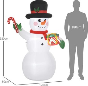 Boneco de Neve de Natal Insuflável, 120 x 80 x 180 cm, Luzes LED, Branco