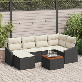 Conjunto de Sofá de Jardim de 7 Peças com Almofadas Preto Polirattan A