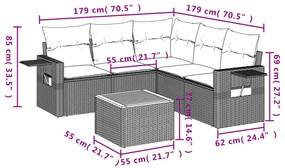 6 pcs conjunto sofás de jardim c/ almofadões vime PE preto