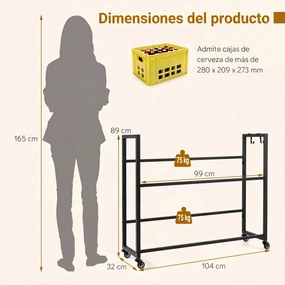 Estante para Caixas de Cerveja, 104 x 32 x 89 cm, Capacidade de 100 kg por Nível, Preto