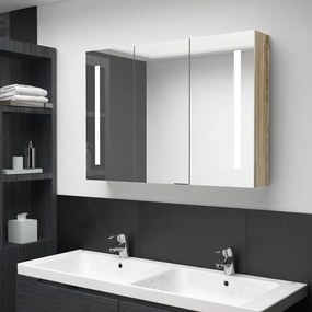 Armário espelhado p/ casa de banho com LED 89x14x62 cm carvalho
