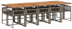 11 pcs conjunto jantar p/ jardim c/ almofadões vime PE cinzento