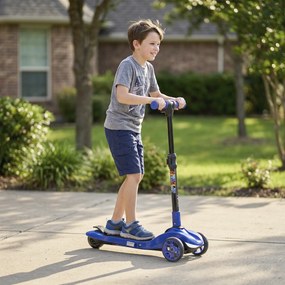 Trotinete elétrico para crianças a partir dos 6 anos, dobrável, 3 rodas, arranque sem pedal, velocidade máxima de 8 km/h, 64 x 29 x 83 cm, azul
