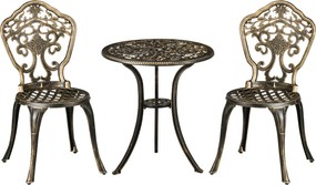 Outsunny Conjunto bistrô para jardim em alumínio 3 peças 2 cadeiras + mesa redonda com efeito ferro forjado | Aosom Portugal