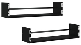 Prateleiras de parede com barras 2 pcs 60x16x14 cm preto