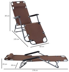 Espreguiçadeira Reclinável Dobrável com Encosto Ajustável Apoio de Braço Apoio para os Pés Carga 136 kg 135x60x89 cm marrom