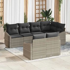 vidaXL Conjunto de Sofá de Jardim de 7 Peças com Almofadas Cinza Claro Poliratan