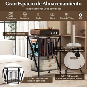 Mesa de apoio com estrutura metálica e divisórias de apoio com estação de carregamento integrada 52 x 45 x 75 cm Cinzento