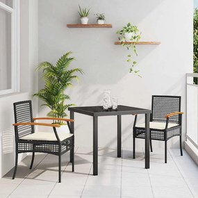 vidaXL Conjunto de Jantar de Jardim com Almofadas - 3 Peças em Rattan, Poliéster e Preto