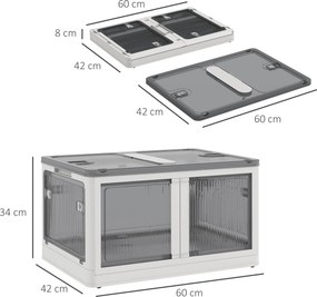 Caixa de Armazenamento Empilhável com Tampa 69L Caixa Organizadora Dobrável com Rodas 60x42x34 cm Branco