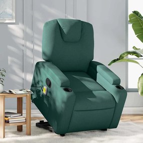 Poltrona reclinável elevatória de massagens tecido verde-escuro