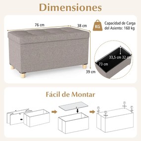 Banco com Arrumação, 76 x 38 x 39 cm, Tecido de Linho com Bandeja, Pernas de Madeira com Pés de Borracha, para Sala, Quarto ou Entrada, Cinza