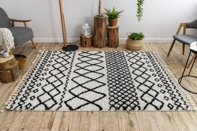 Tapete PROMO BERBER SAFI N9040 branco/preto Franjas berbere marroquino shaggy