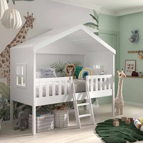 Cama para Crianças Casa HOUSEBED COM ESCADA BRANCA