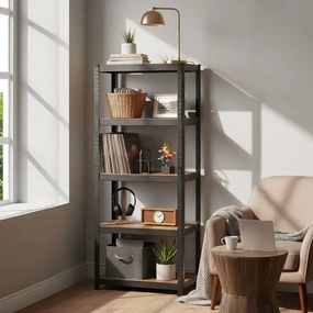 Conjunto de 2 estantes estreitas 150 x 37 x 37 cm para cargas pesadas com 5 prateleiras castanho-preto