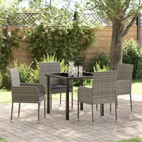 vidaXL Conjunto de Jantar de Jardim de 5 Peças com Almofadas Cinza Rattan PE