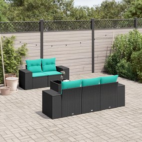 vidaXL 6 pcs conjunto de sofás p/ jardim c/ almofadões vime PE preto