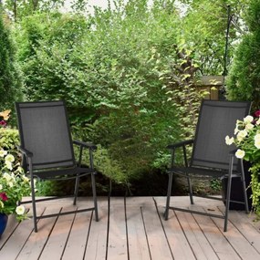 Conjunto de 2 cadeiras dobráveis e portáteis para jardim, campismo, praia, varanda, com apoios para os braços, 68 x 59 x 94 cm, preto