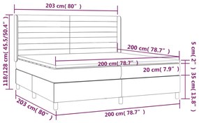 Cama box spring c/ colchão/LED 200x200 cm veludo cinzento-claro