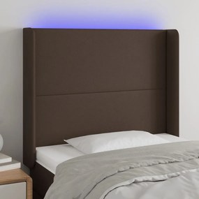 vidaXL Cabeceira cama c/ LED couro artif. 103x16x118/128 cm castanho