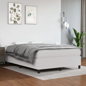 vidaXL Estrutura de cama com molas 140x200 cm couro artificial branco