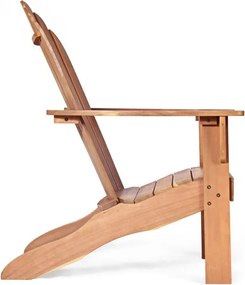 Cadeira de jardim de madeira de acácia Adirondack ergonómica para varanda e piscina 69 x 88 x 103 cm Natural