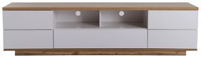 Móvel de TV moderno com bloco de cor em branco com veios de madeira,180x38x46cm, Branco