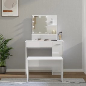 vidaXL Conjunto toucador com LED madeira processada branco brilhante