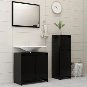 vidaXL 3 pcs conj. móveis casa de banho contraplacado preto brilhante