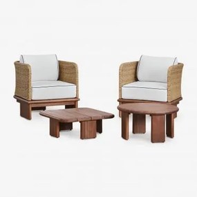 Conjunto De Jardim Com 2 Poltronas E 2 Mesas De Centro Em Vime E Madeira De Acácia Famara Castanho Acácia - Sklum