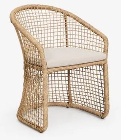 Cadeira De Jantar Com Braços Em Aço E Rattan Sintético Liparian Castanho Ratan - Sklum
