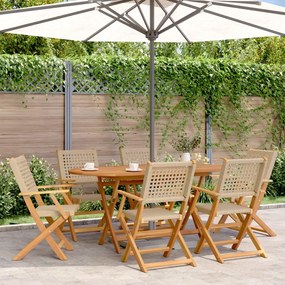7pcs conjunto de jantar p/ jardim vime PE/ madeira maciça bege