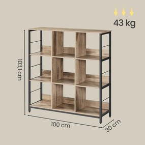 Estante para livros com 9 compartimentos 100 x 30 x 103,1 cm, castanho-preto