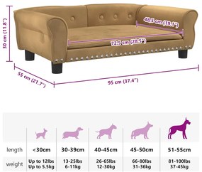 Cama para cães 95x55x30 cm veludo castanho