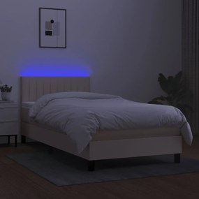 Cama box spring c/ colchão e LED 80x200 cm tecido cor creme