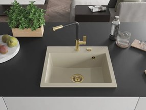 Mexen Oscar lava-louça de granito de 1 bacia 580 x 490 mm, bege, sifão dourado - 6519581000-69-G