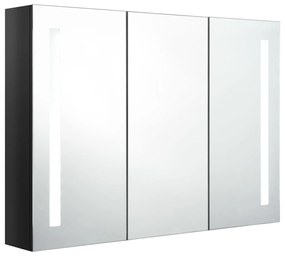Armário espelhado casa de banho LED 89x14x62 cm preto brilhante