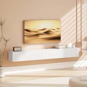Móvel de TV suspenso 180 x 25 x 22 cm, móvel para televisor de 72 polegadas, 2 portas rebatíveis, branco