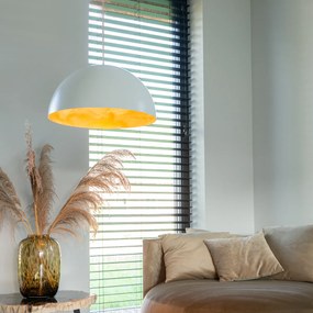 Candeeiro de suspensão industrial branco com dourado 50 cm - Magna Eco