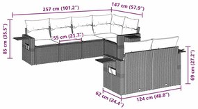 7 pcs conjunto de sofás jardim c/ almofadões vime PE castanho