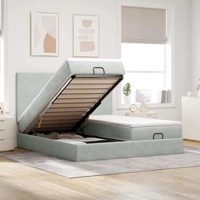 Estrutura cama otomana colchões 200x200cm veludo cinzento claro