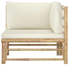 Sofá de canto p/ jardim com almofadões branco nata bambu