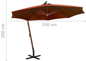 Guarda-sol de jardim suspenso com poste abeto maciço terracotta