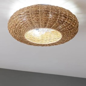 Ventoinha de teto EnergySilen LampAero 650 Natural Wicker de design com motor DC, com uma potência de 20 W e lâmpada integrada, com 5 pás de 11 polega