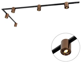 Sistema de calhas de iluminação monofásico com 5 focos bronze escuro e preto - Rondoo Up Moderno