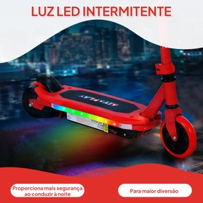 Trotinete Elétrica para Crianças Máx. 10 km/h Motor 80 W Autonomia Máxima 8 km Trotinete com Luzes LED Travão Traseiro 76x46x93 cm Vermelho