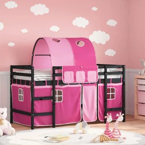 vidaXL Cama alta p/ criança c/ túnel 90x200 cm pinho maciço rosa