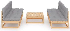 7 pcs conjunto lounge de jardim c/ almofadões pinho maciço